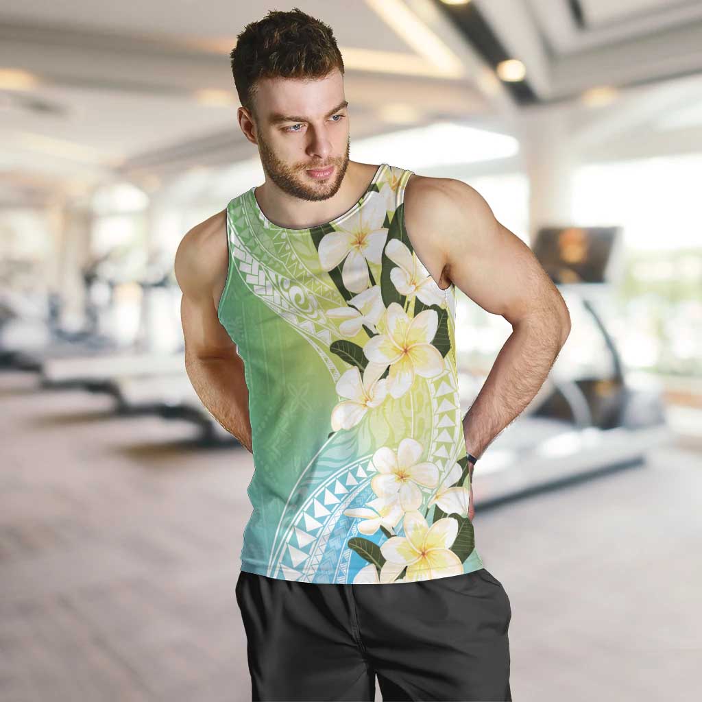 Aloha Hawaii Festive Men Tank Top Frangipani Lace Classic - Summer Vibes LT7 Blue Green - Polynesian Pride