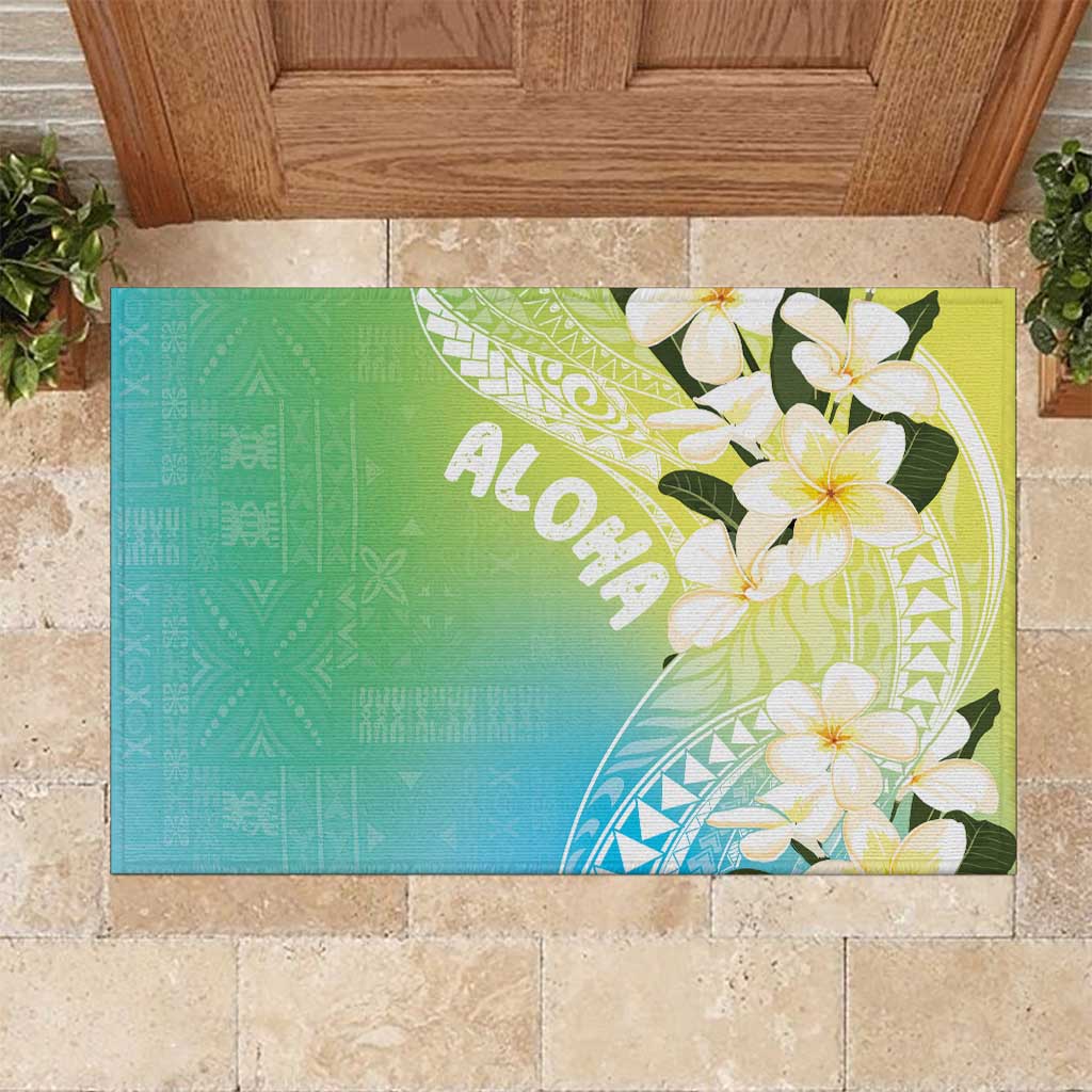 Aloha Hawaii Festive Rubber Doormat Frangipani Lace Classic - Summer Vibes LT7 Blue Green - Polynesian Pride