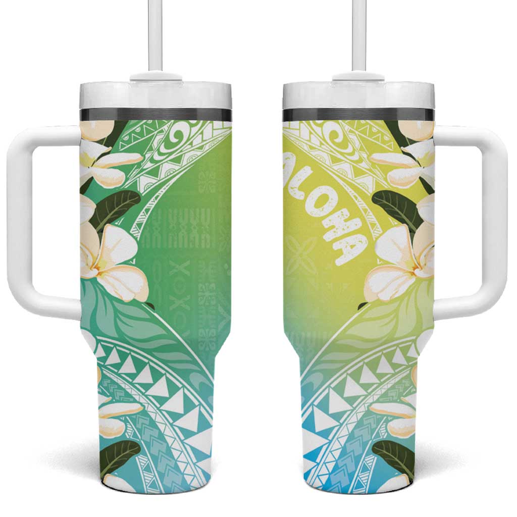 Aloha Hawaii Festive Tumbler With Handle Frangipani Lace Classic - Summer Vibes LT7 One Size: 40 oz Blue Green - Polynesian Pride