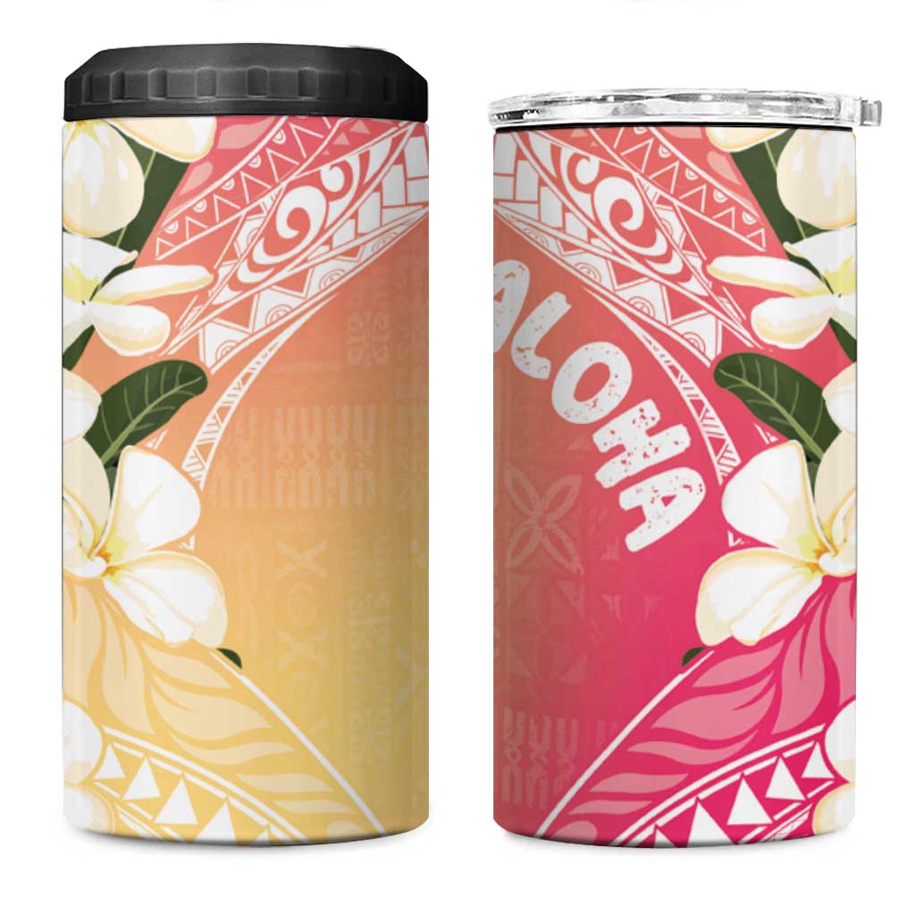 Aloha Hawaii Festive 4 in 1 Can Cooler Tumbler Frangipani Lace Classic - Spring Vibes LT7 One Size: 16 oz Colorful - Polynesian Pride