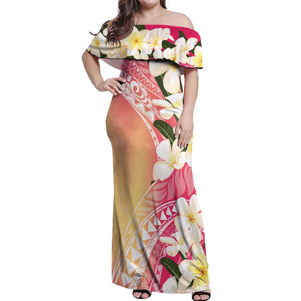 Aloha Hawaii Festive Off Shoulder Maxi Dress Frangipani Lace Classic - Spring Vibes LT7 Women Colorful - Polynesian Pride