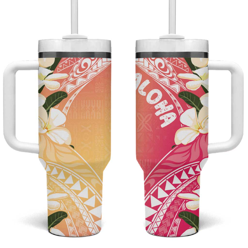 Aloha Hawaii Festive Tumbler With Handle Frangipani Lace Classic - Spring Vibes LT7 One Size: 40 oz Colorful - Polynesian Pride