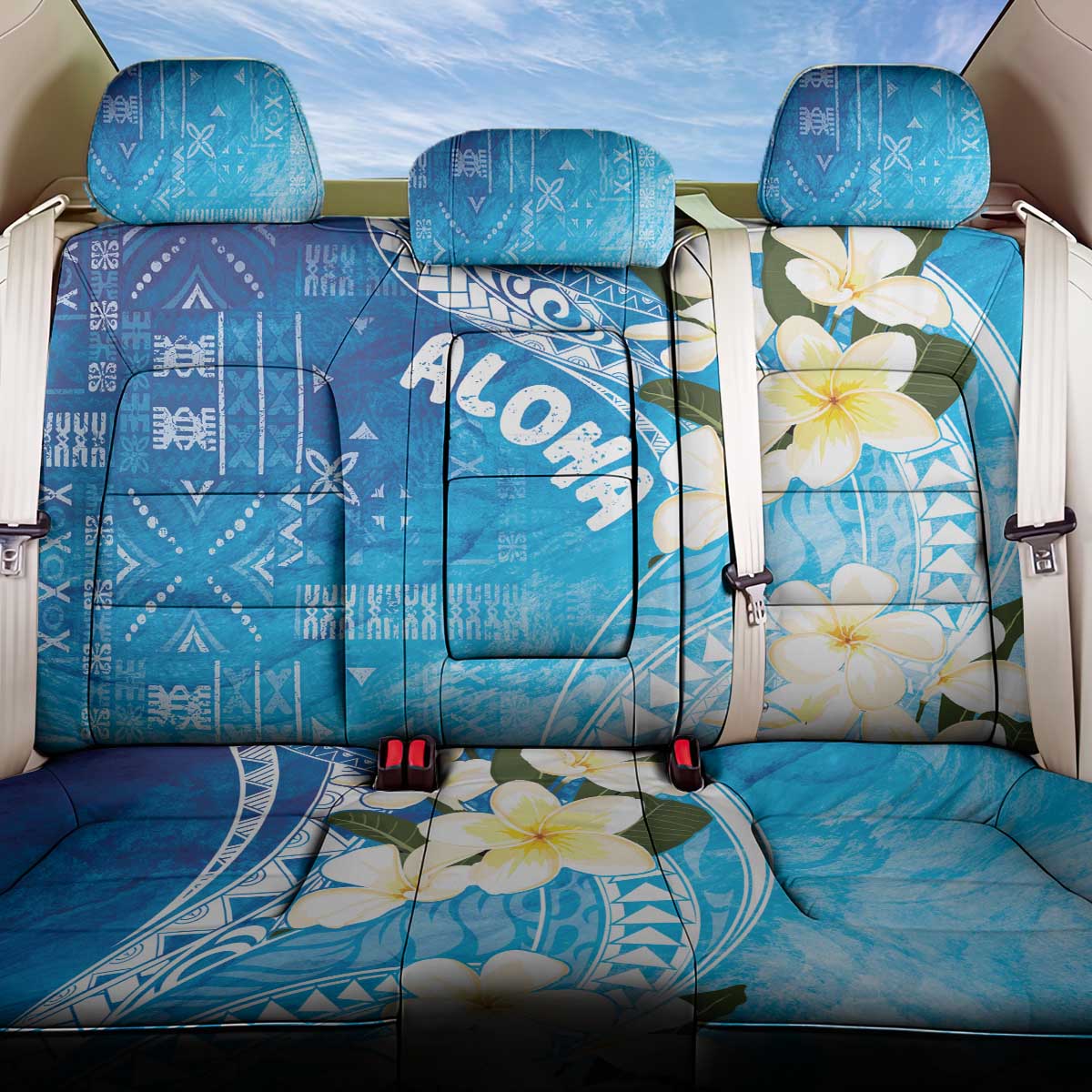 Aloha Hawaii Festive Back Car Seat Cover Frangipani Lace Classic - Oceanic LT7 One Size Navy - Polynesian Pride