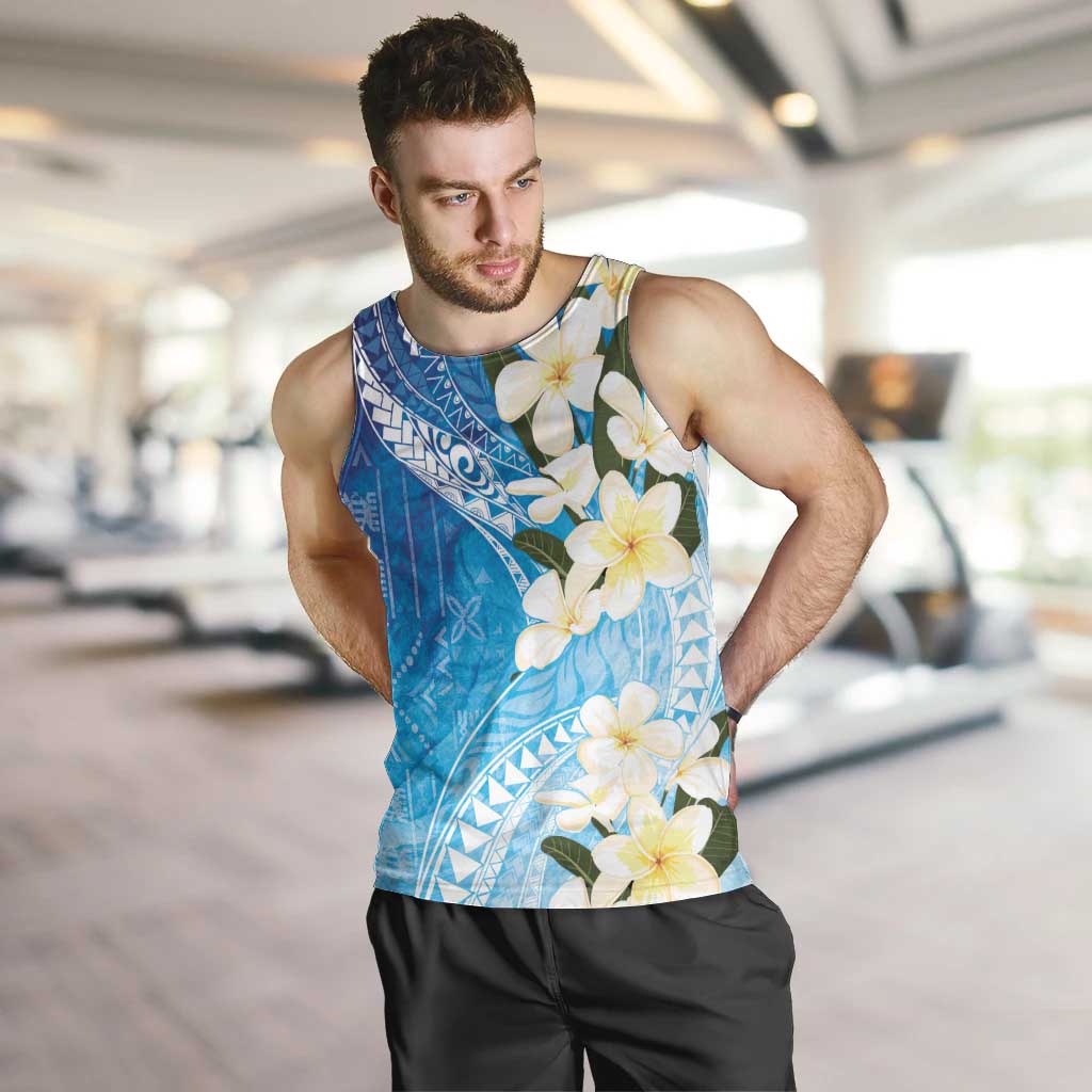 Aloha Hawaii Festive Men Tank Top Frangipani Lace Classic - Oceanic LT7 Navy - Polynesian Pride