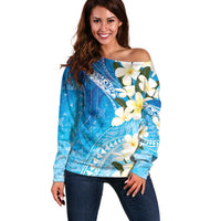 Aloha Hawaii Festive Off Shoulder Sweater Frangipani Lace Classic - Oceanic LT7 Women Navy - Polynesian Pride
