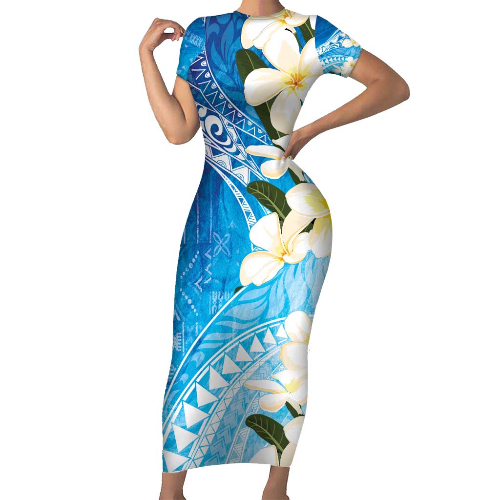 Aloha Hawaii Festive Short Sleeve Bodycon Dress Frangipani Lace Classic - Oceanic LT7 Long Dress Navy - Polynesian Pride