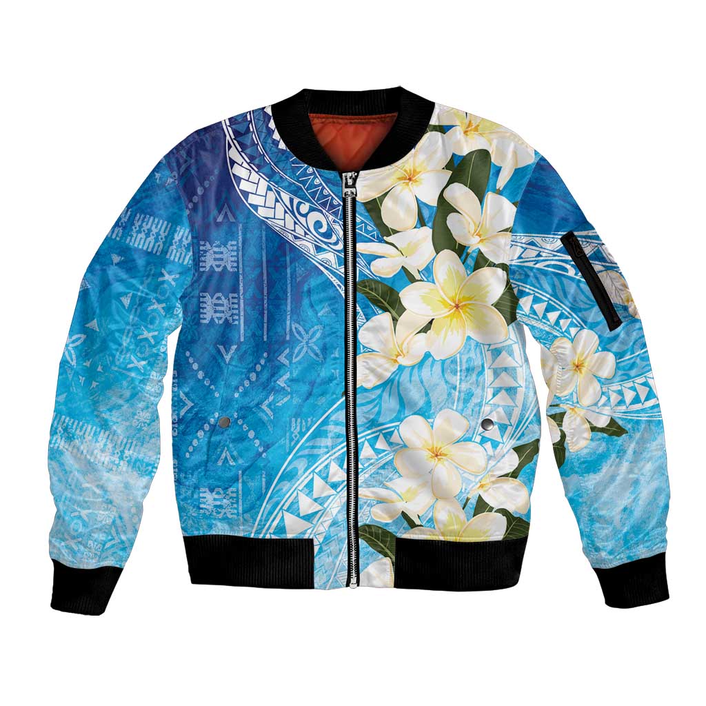 Aloha Hawaii Festive Sleeve Zip Bomber Jacket Frangipani Lace Classic - Oceanic LT7 Unisex Navy - Polynesian Pride