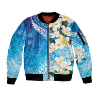 Aloha Hawaii Festive Sleeve Zip Bomber Jacket Frangipani Lace Classic - Oceanic LT7 Unisex Navy - Polynesian Pride