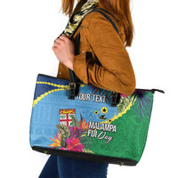 Personalized Malampa Fiji Day Together We Grow Leather Tote Bag Special Tapa Mix LT7 Colorful - Polynesian Pride