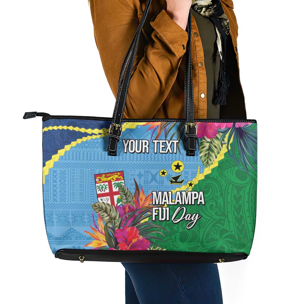 Personalized Malampa Fiji Day Together We Grow Leather Tote Bag Special Tapa Mix LT7 - Polynesian Pride
