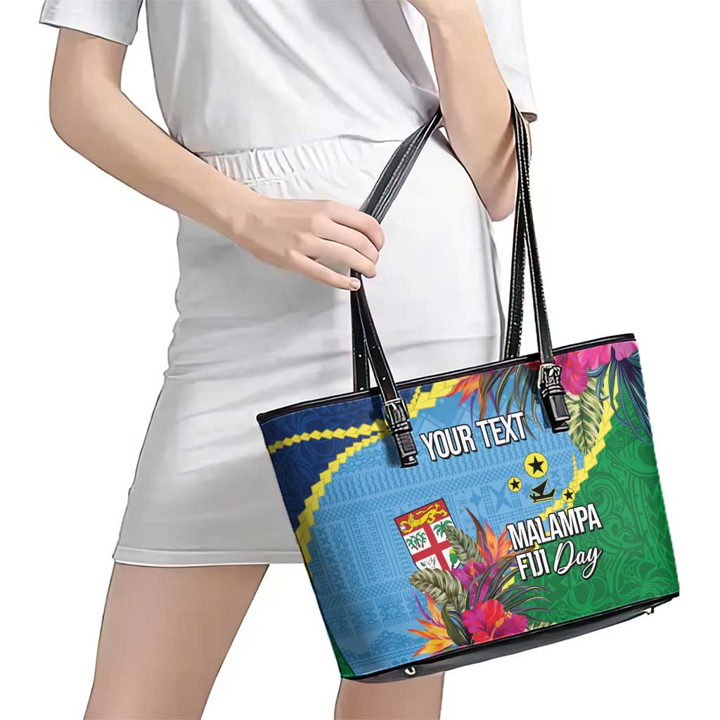 Personalized Malampa Fiji Day Together We Grow Leather Tote Bag Special Tapa Mix LT7 - Polynesian Pride