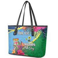 Personalized Malampa Fiji Day Together We Grow Leather Tote Bag Special Tapa Mix LT7 - Polynesian Pride