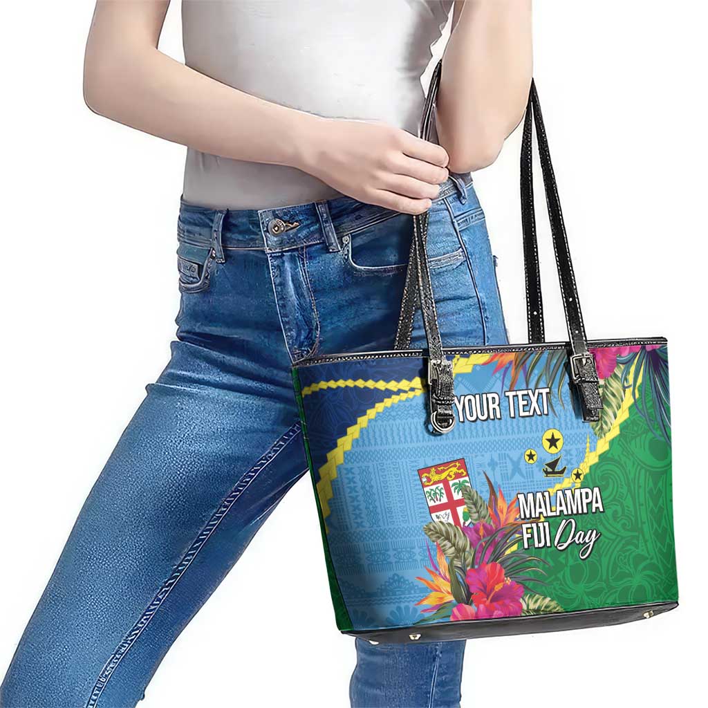 Personalized Malampa Fiji Day Together We Grow Leather Tote Bag Special Tapa Mix LT7 - Polynesian Pride