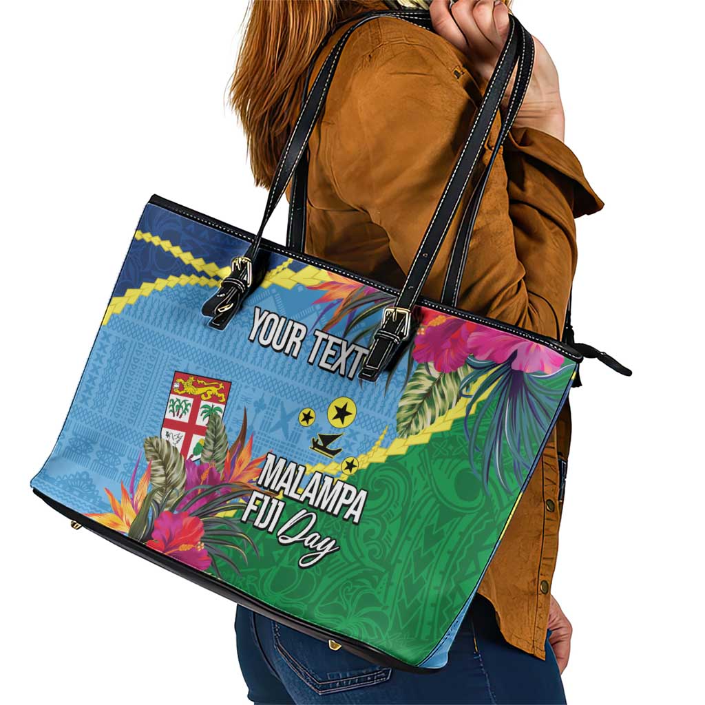 Personalized Malampa Fiji Day Together We Grow Leather Tote Bag Special Tapa Mix LT7 - Polynesian Pride