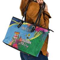 Personalized Malampa Fiji Day Together We Grow Leather Tote Bag Special Tapa Mix LT7 - Polynesian Pride
