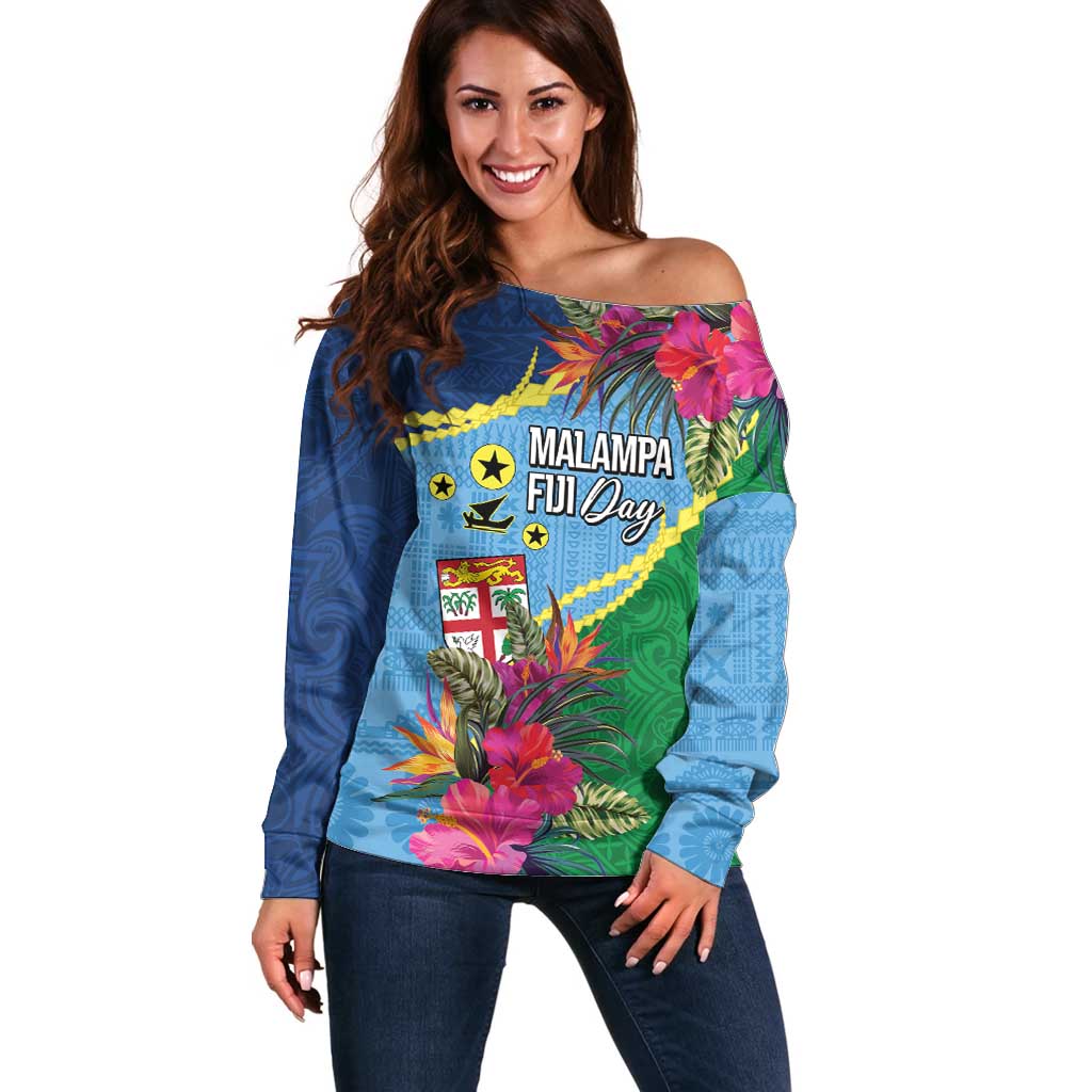 Personalized Malampa Fiji Day Together We Grow Off Shoulder Sweater Special Tapa Mix LT7 Women Colorful - Polynesian Pride