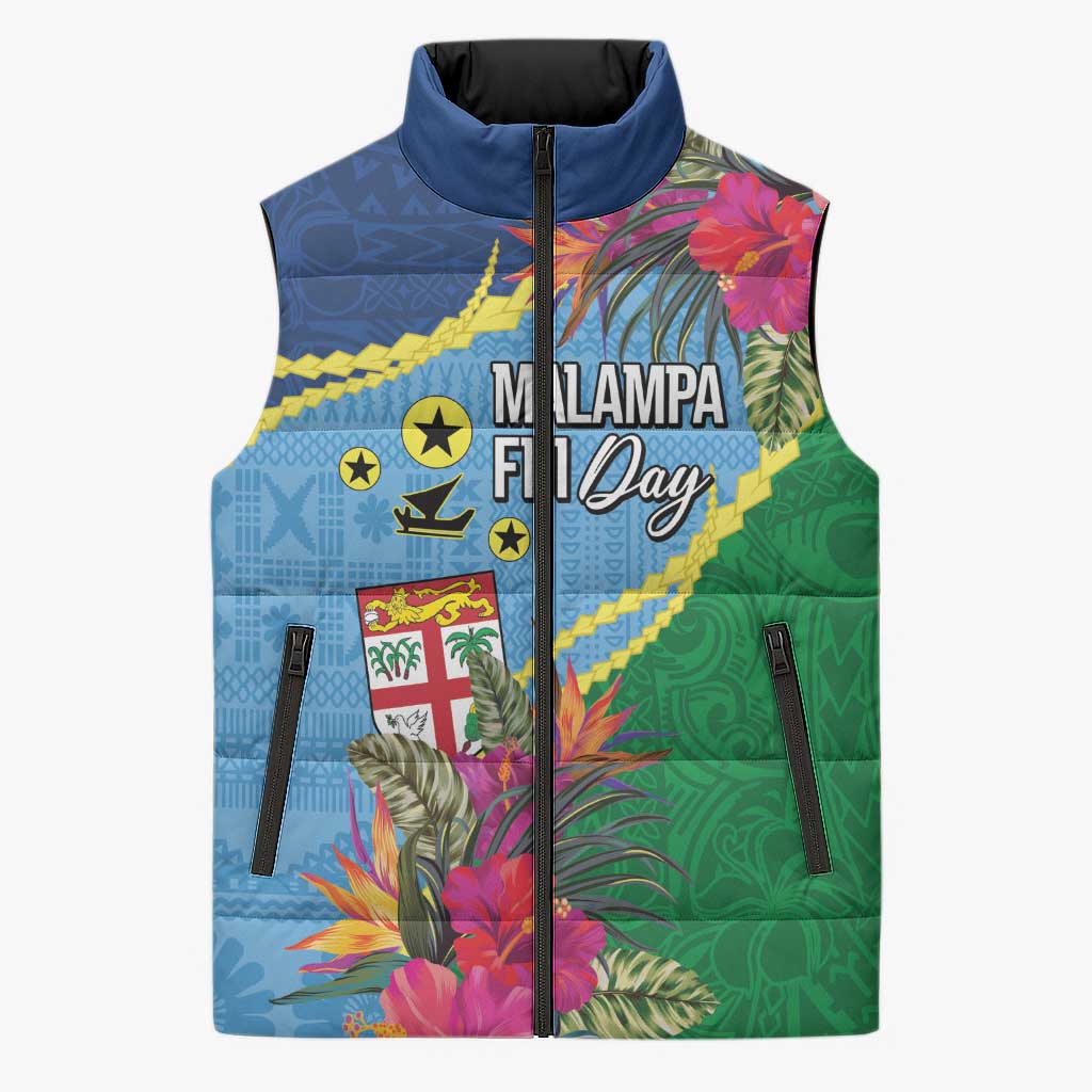 Personalized Malampa Fiji Day Together We Grow Sleeveless Puffer Jacket Special Tapa Mix LT7 Unisex Colorful - Polynesian Pride