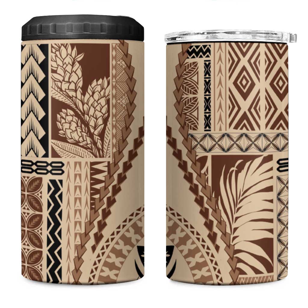 Samoa Siapo Motif 4 in 1 Can Cooler Tumbler Classic Style LT7 One Size: 16 oz Beige - Polynesian Pride