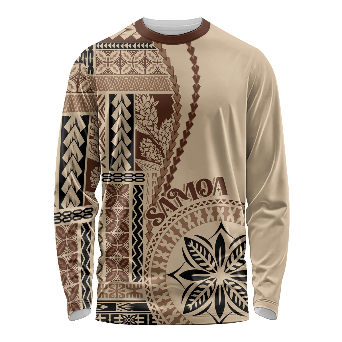 Samoa Siapo Motif Long Sleeve Shirt Classic Style LT7 Unisex Beige - Polynesian Pride