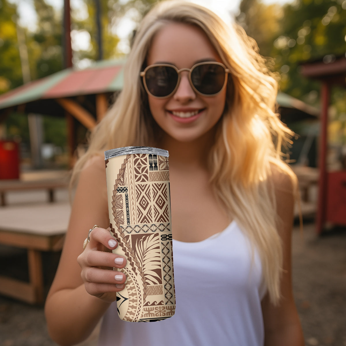Samoa Siapo Motif Skinny Tumbler Classic Style LT7 - Polynesian Pride
