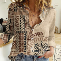 Samoa Siapo Motif Women Casual Shirt - Classic Style LT7 Female Beige - Polynesian Pride