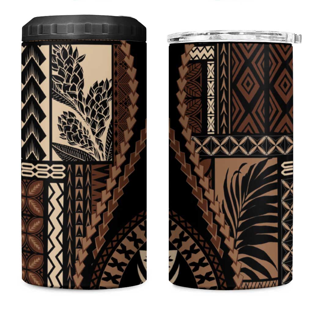 Samoa Siapo Motif 4 in 1 Can Cooler Tumbler Classic Style - Black Ver LT7 One Size: 16 oz Black - Polynesian Pride