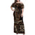 Samoa Siapo Motif Family Matching Off Shoulder Maxi Dress and Hawaiian Shirt Classic Style - Black Ver LT7 Mom's Dress Black - Polynesian Pride