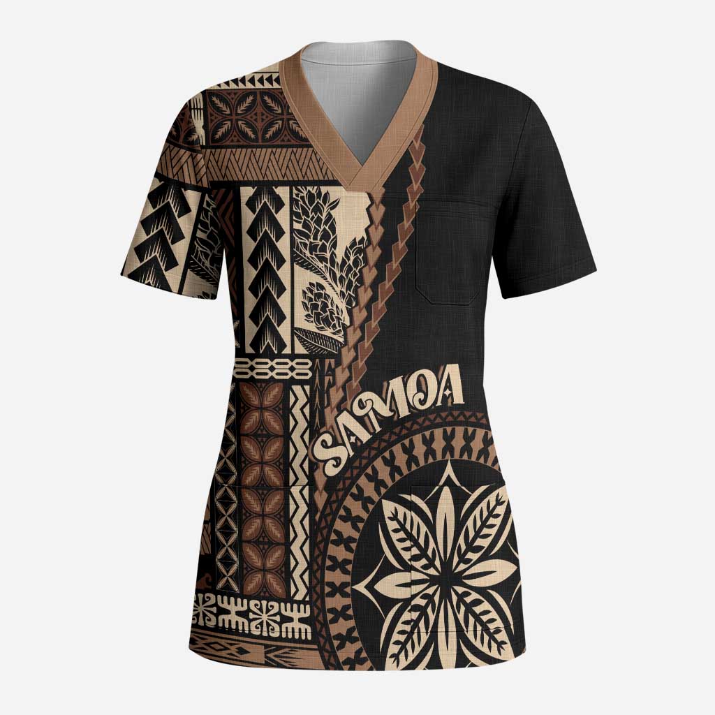 Samoa Siapo Motif Scrub Top Classic Style - Black Ver LT7 Adult Black - Polynesian Pride