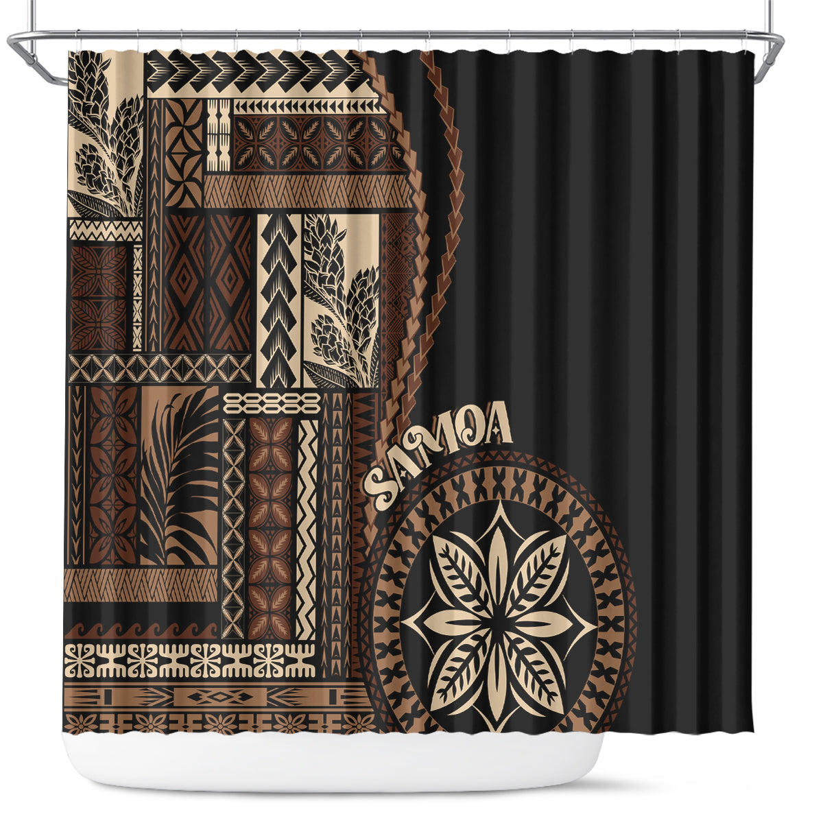 Samoa Siapo Motif Shower Curtain Classic Style - Black Ver LT7 Black - Polynesian Pride