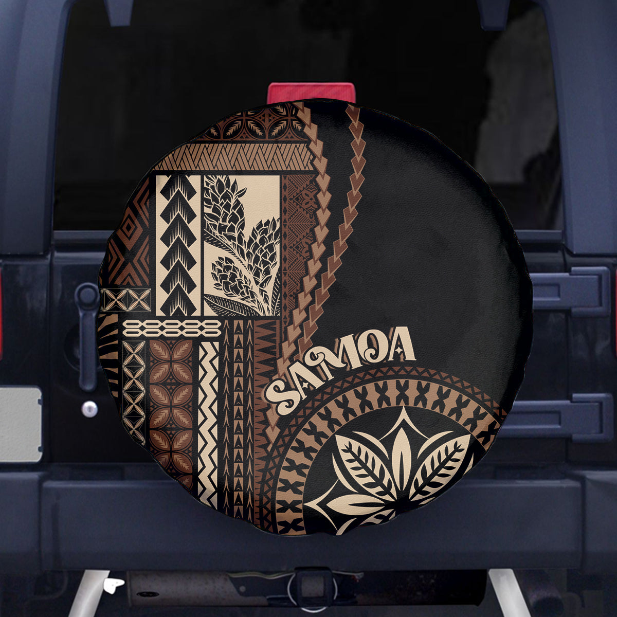 Samoa Siapo Motif Spare Tire Cover Classic Style - Black Ver LT7 Black - Polynesian Pride