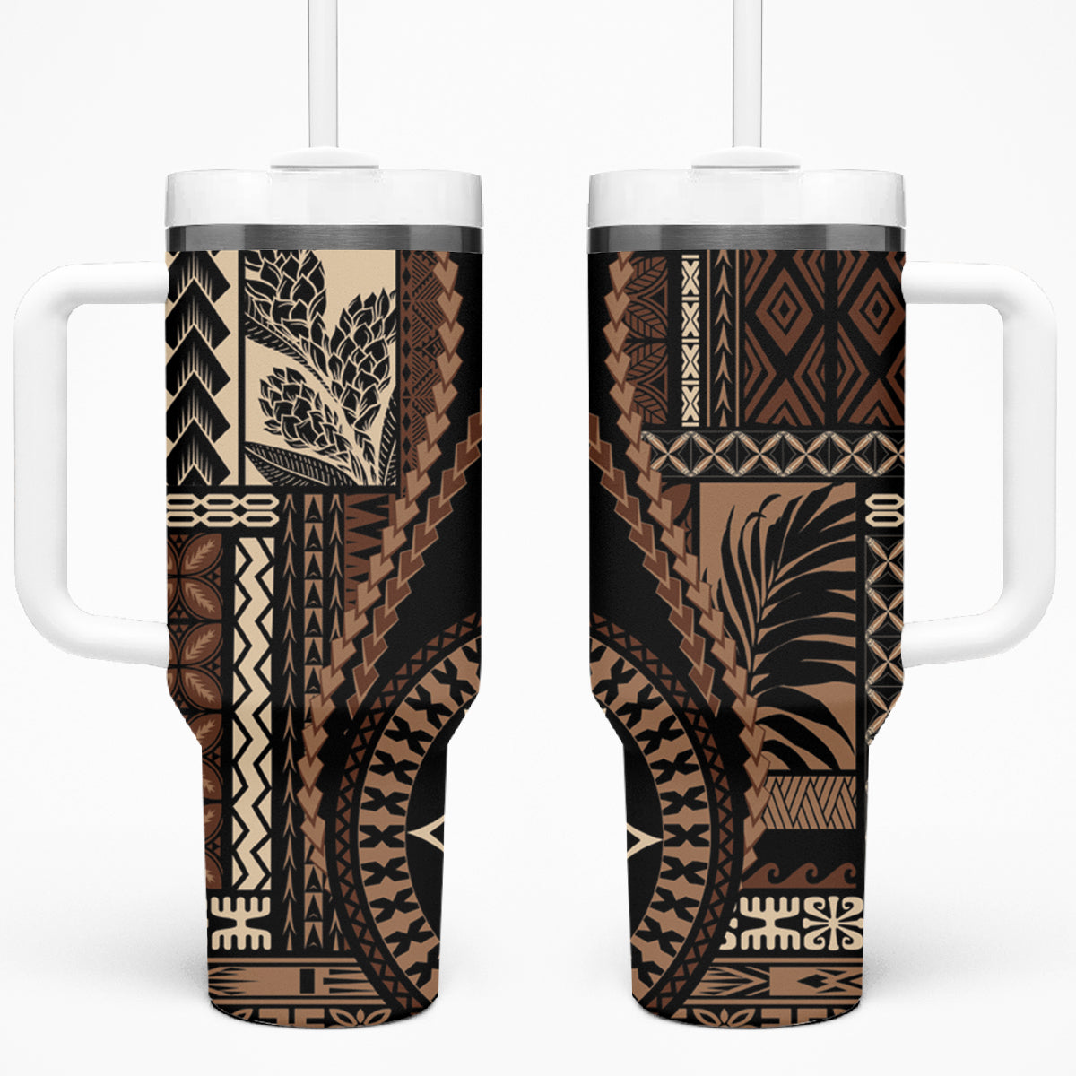 Samoa Siapo Motif Tumbler With Handle Classic Style - Black Ver LT7 One Size: 40 oz Black - Polynesian Pride