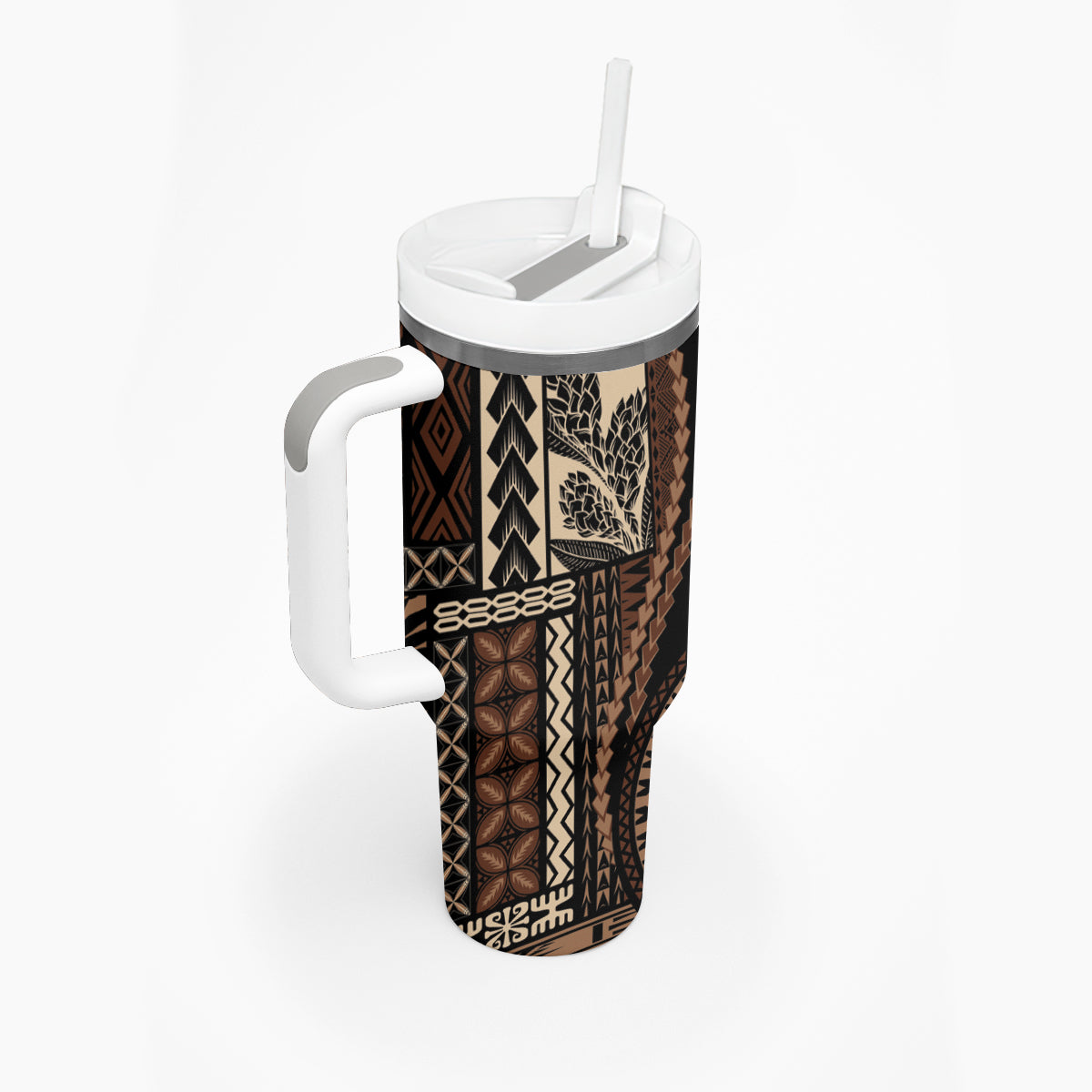 Samoa Siapo Motif Tumbler With Handle Classic Style - Black Ver LT7 - Polynesian Pride