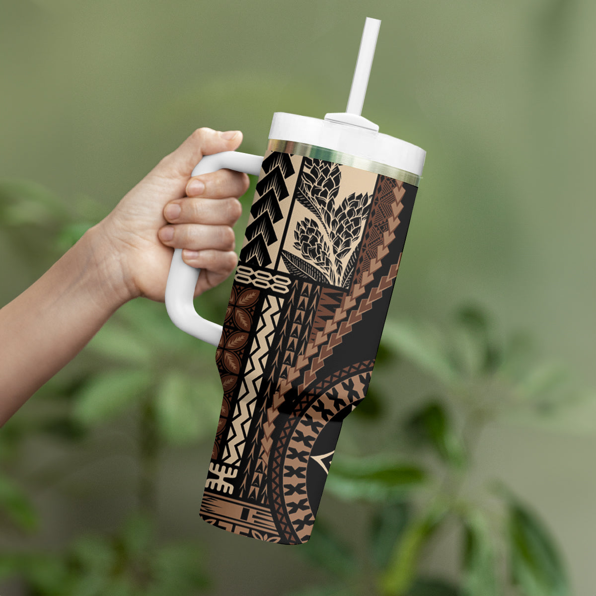 Samoa Siapo Motif Tumbler With Handle Classic Style - Black Ver LT7 - Polynesian Pride
