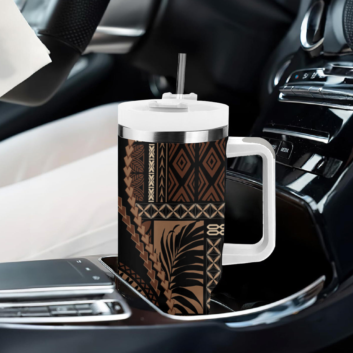 Samoa Siapo Motif Tumbler With Handle Classic Style - Black Ver LT7 - Polynesian Pride
