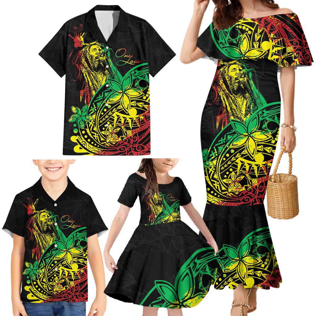 Personalised Reggae Jawaiian Festive Family Matching Mermaid Dress and Hawaiian Shirt Mix Polynesian