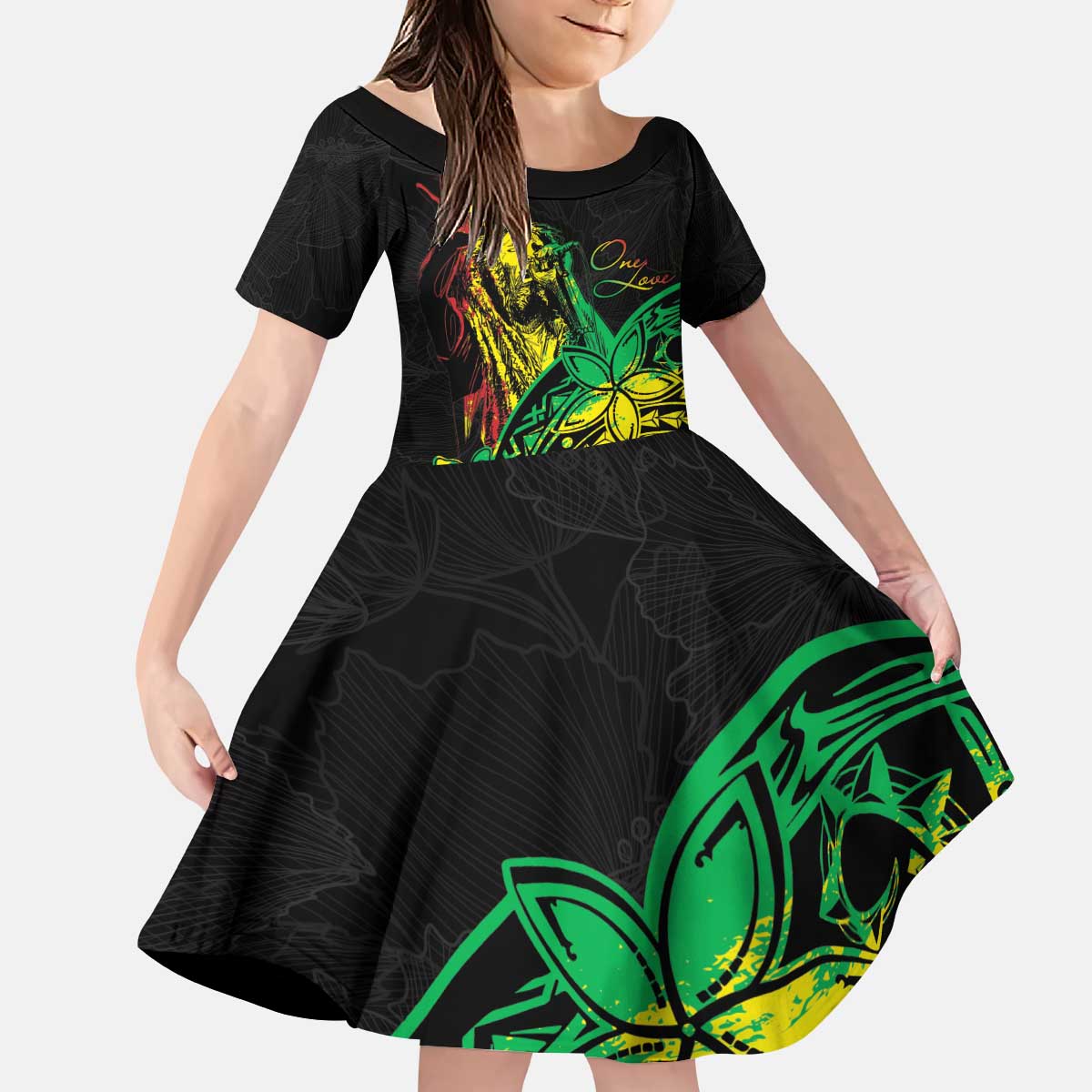 Personalised Reggae Jawaiian Festive Kid Short Sleeve Dress Mix Polynesian LT7 KID Reggae - Polynesian Pride