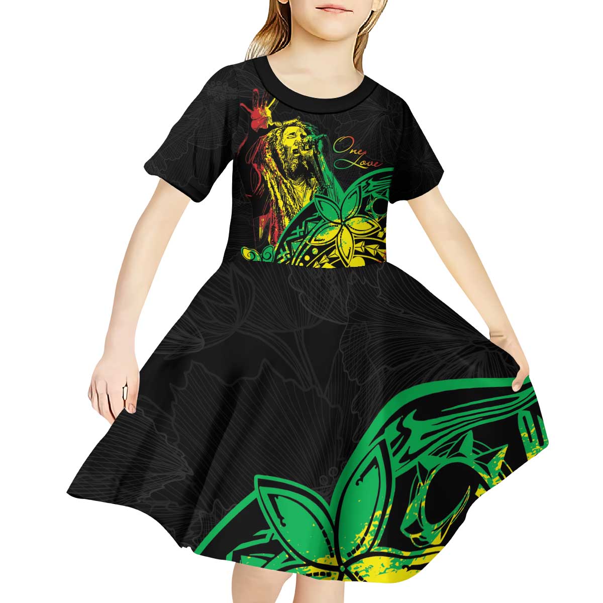 Personalised Reggae Jawaiian Festive Kid Short Sleeve Dress Mix Polynesian LT7 - Polynesian Pride