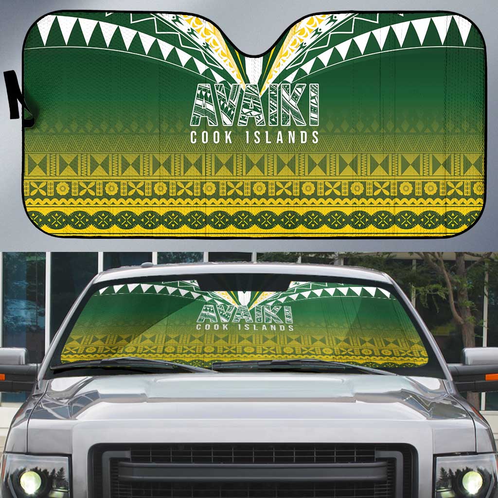 Cook Islands Rugby Auto Sun Shade Kuki Avaiki LT7 Yellow Green - Polynesian Pride