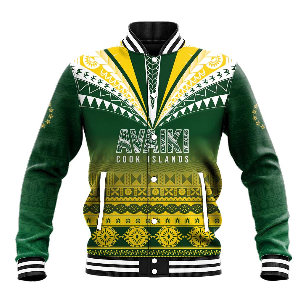 Cook Islands Rugby Custom Baseball Jacket Kuki Avaiki LT7 Unisex Yellow Green - Polynesian Pride