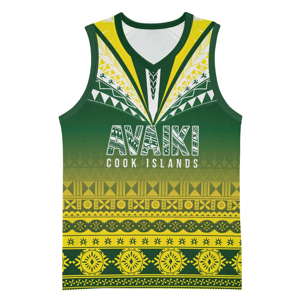 Cook Islands Rugby Custom Basketball Jersey Kuki Avaiki LT7 Unisex Yellow Green - Polynesian Pride