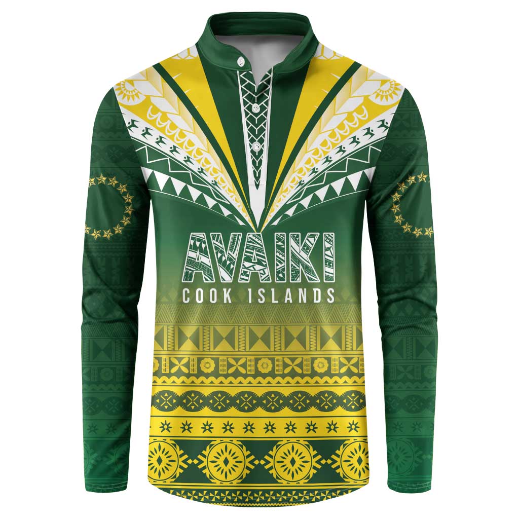 Cook Islands Rugby Custom Button Sweatshirt Kuki Avaiki LT7 Yellow Green - Polynesian Pride