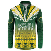 Cook Islands Rugby Custom Button Sweatshirt Kuki Avaiki LT7 Yellow Green - Polynesian Pride