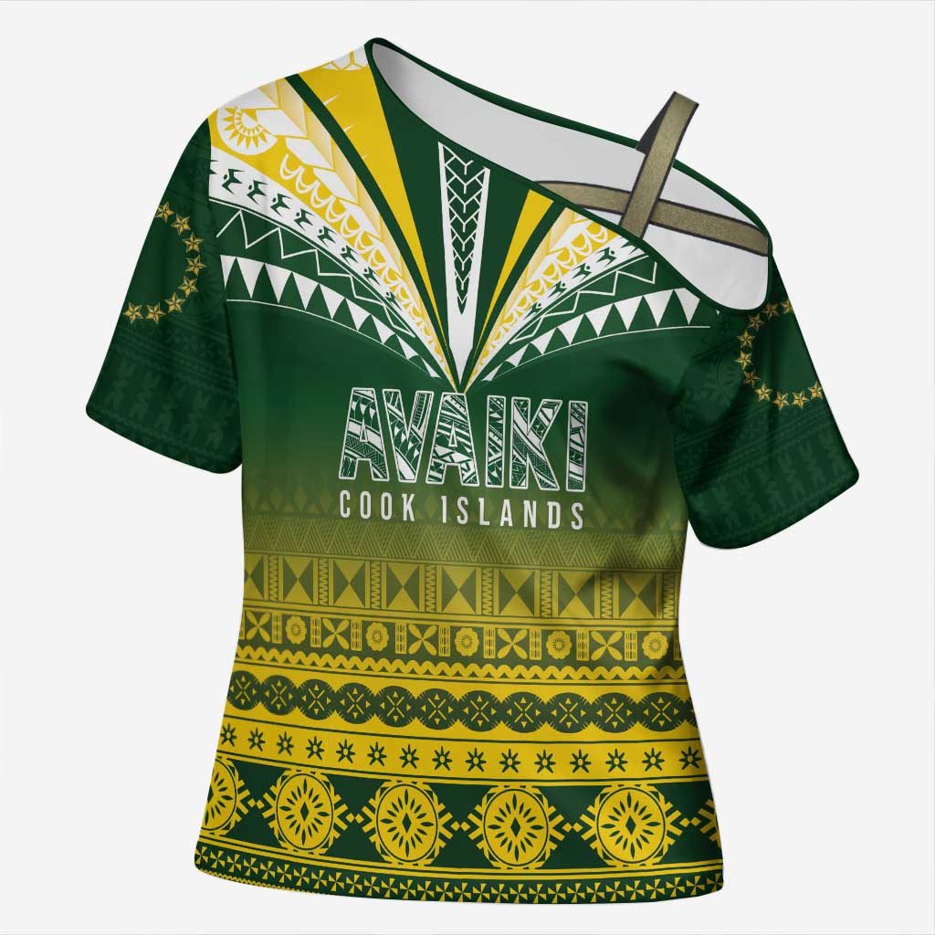 Cook Islands Rugby Custom Cross Shoulder Shirt Kuki Avaiki LT7 Female Yellow Green - Polynesian Pride