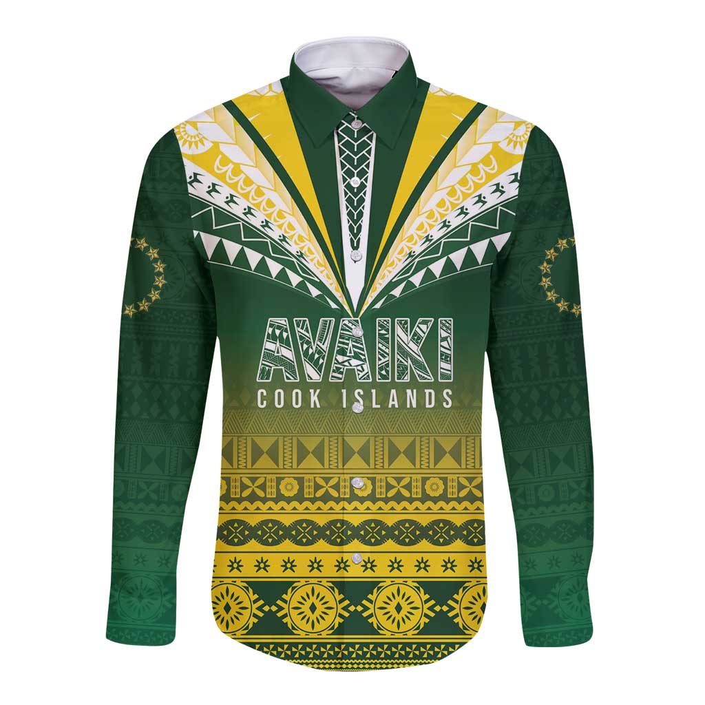 Cook Islands Rugby Custom Long Sleeve Button Shirt Kuki Avaiki LT7 Unisex Yellow Green - Polynesian Pride
