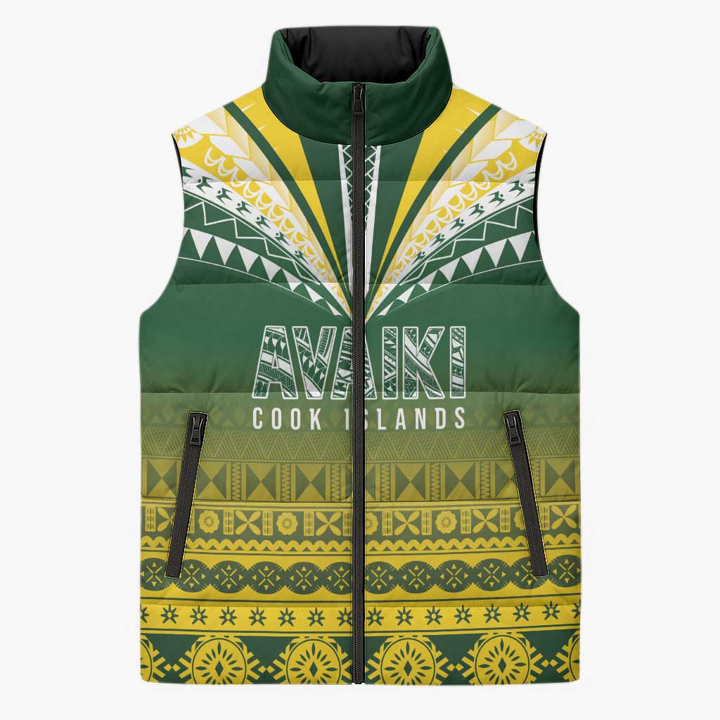 Cook Islands Rugby Custom Sleeveless Puffer Jacket Kuki Avaiki LT7 Unisex Yellow Green - Polynesian Pride