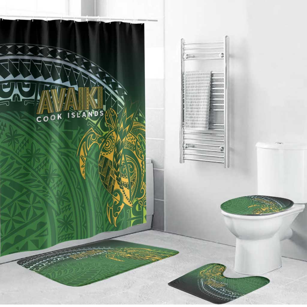 Cook Islands Rugby Kuki Avaiki Bathroom Set Tribal Turtle LT7 Bathroom Set (4 pcs) Dark Green - Polynesian Pride