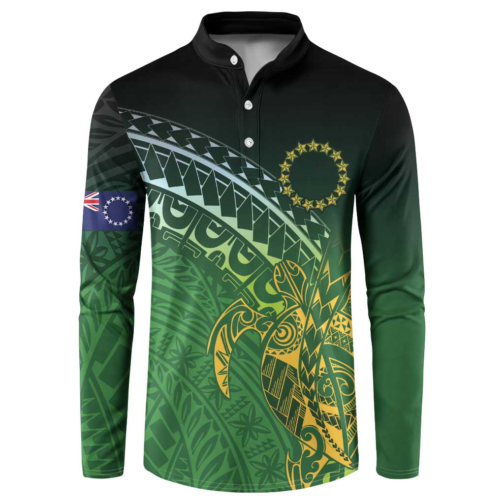 Cook Islands Rugby Kuki Avaiki Button Sweatshirt Tribal Turtle LT7 Dark Green - Polynesian Pride