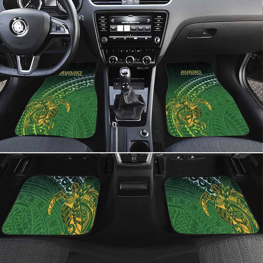 Cook Islands Rugby Kuki Avaiki Car Mats Tribal Turtle LT7 Set 4pcs Dark Green - Polynesian Pride