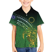 Cook Islands Rugby Kuki Avaiki Kid Hawaiian Shirt Tribal Turtle LT7 Kid Dark Green - Polynesian Pride