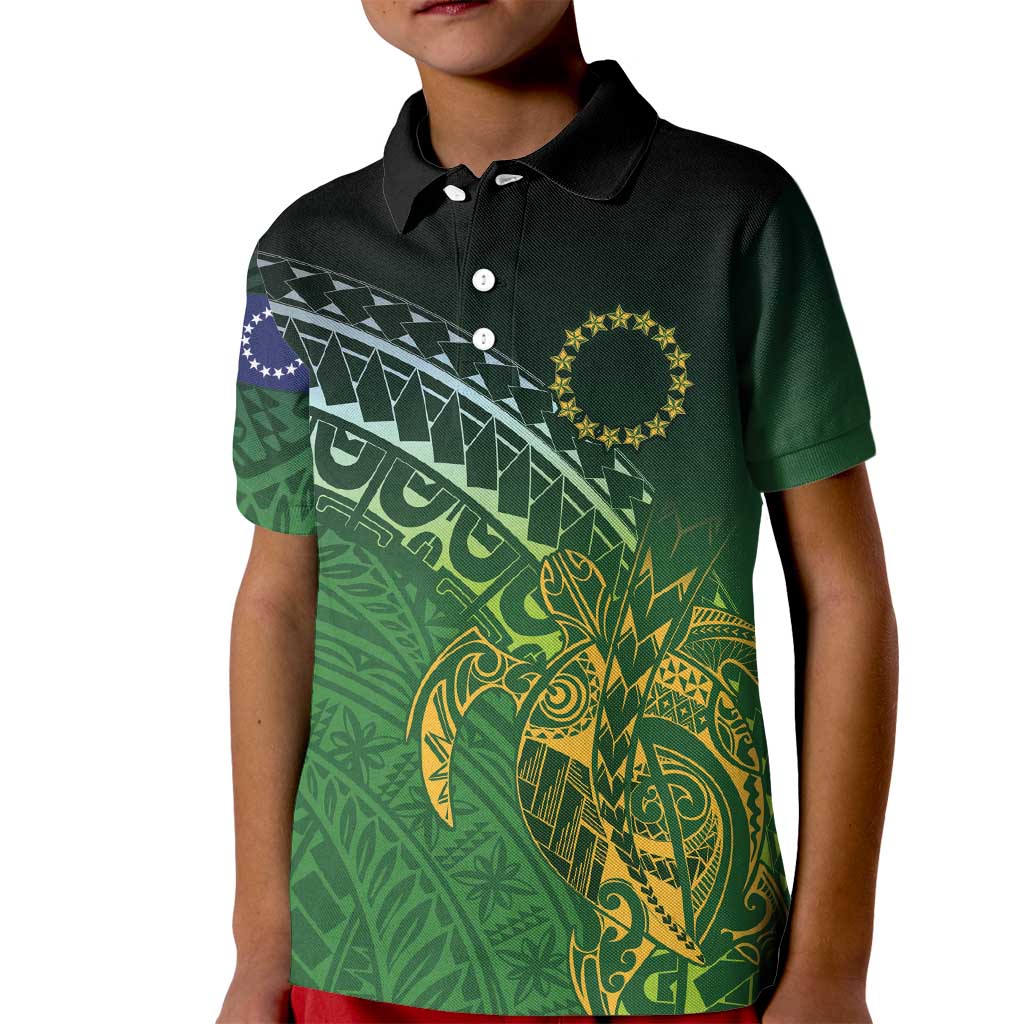 Cook Islands Rugby Kuki Avaiki Kid Polo Shirt Tribal Turtle LT7 Kid Dark Green - Polynesian Pride